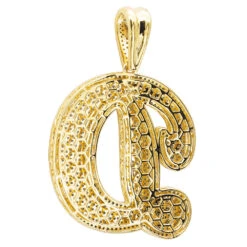 Large Diamond Initial Letter Pendant For Men 10K Yellow Gold White Blue Diamonds -Urban Jewels Shop 018028 backye