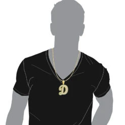 Large Diamond Initial Letter Pendant For Men 10K Yellow Gold White Blue Diamonds -Urban Jewels Shop 018028 bodye