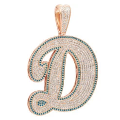 Large Diamond Initial Letter Pendant For Men 10K Yellow Gold White Blue Diamonds -Urban Jewels Shop 018028 ro