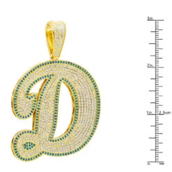 Large Diamond Initial Letter Pendant For Men 10K Yellow Gold White Blue Diamonds -Urban Jewels Shop 018028 rulerye