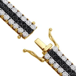 Men's White Black Diamond Tennis Bracelet 10K Rose Gold 3 Rows 1.85 Carat -Urban Jewels Shop 018070 claimsye