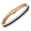 Men's White Black Diamond Tennis Bracelet 10K Rose Gold 3 Rows 1.85 Carat
