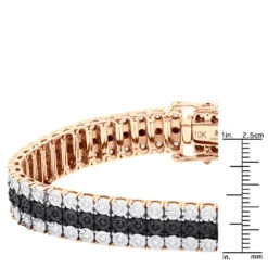Men's White Black Diamond Tennis Bracelet 10K Rose Gold 3 Rows 1.85 Carat -Urban Jewels Shop 018070 rulerro