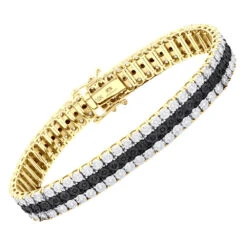 Men's White Black Diamond Tennis Bracelet 10K Rose Gold 3 Rows 1.85 Carat -Urban Jewels Shop 018070 ye