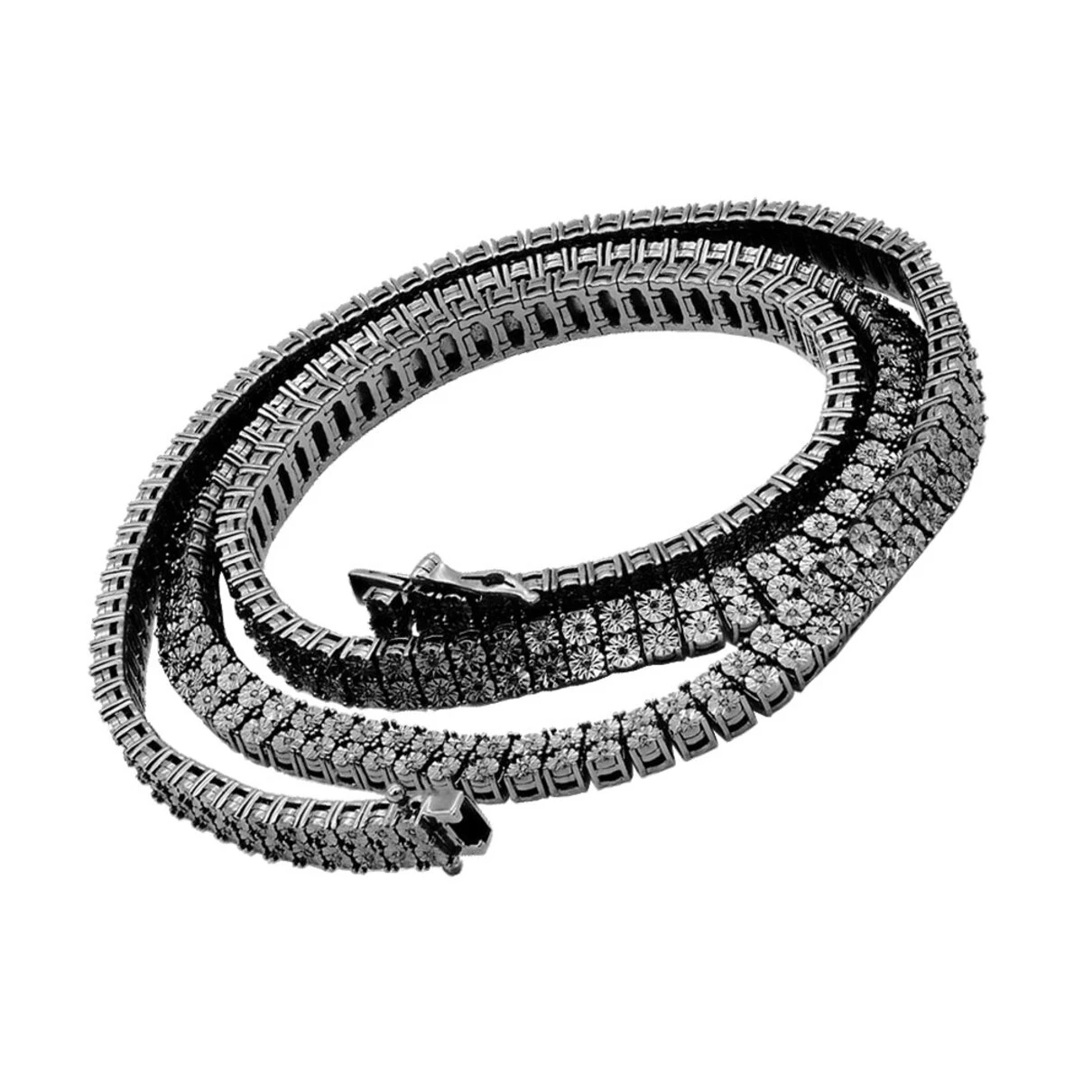 2 Row Black Diamonds Tennis Necklace In Sterling Silver For Men 1ct 1 2 Row Black Diamonds Tennis Necklace In Sterling Silver For Men 1ct