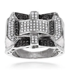 1 Carat White Black Diamond Ring For Men In Sterling Silver