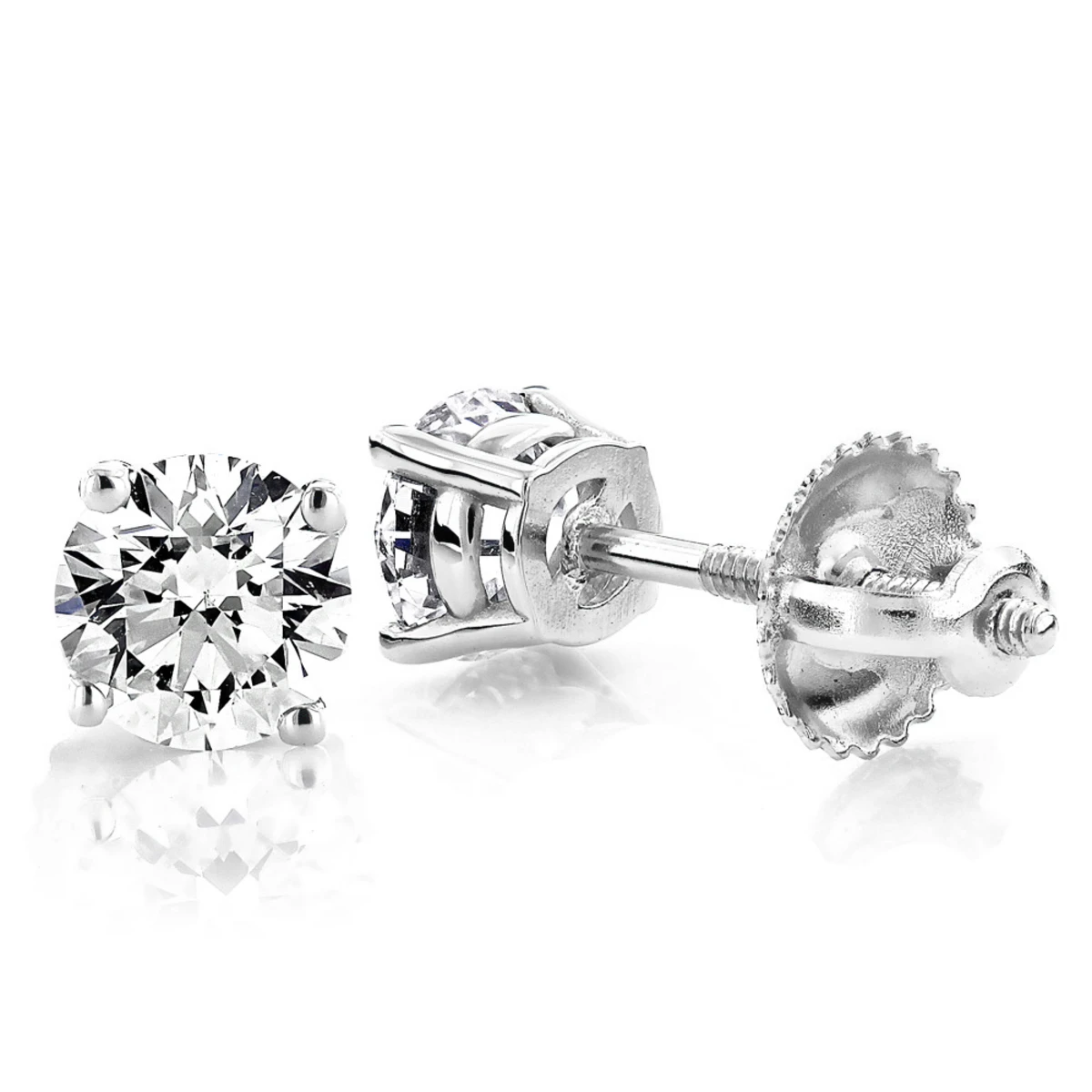 1 Carat Diamond Stud Earrings W Round Diamonds 14K White Gold 1 1 Carat Diamond Stud Earrings W Round Diamonds 14K White Gold