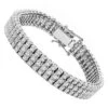 Solid 10K White Gold 3-Row Prong Diamond Bracelet For Men 1.85ct