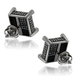 10K Black Plated Gold Black Diamond Earrings Studs 1.31ct -Urban Jewels Shop 10k gold black diamond earrings 113ct backbl