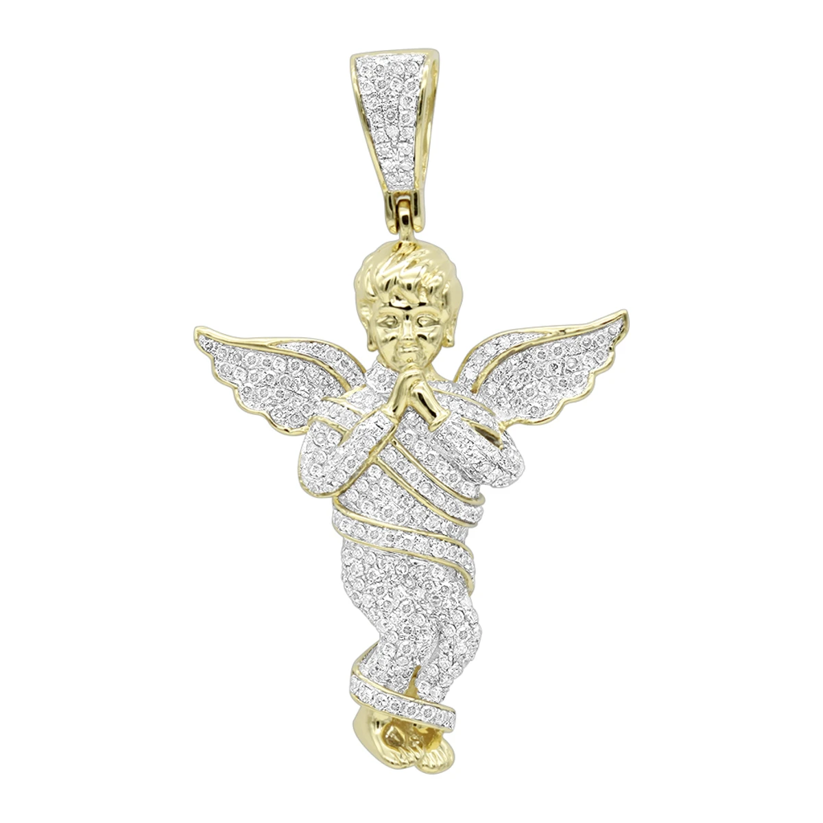 10K Yellow Gold Diamond Baby Angel Pendant For Men 1ct By Luxurman 1 10K Yellow Gold Diamond Baby Angel Pendant For Men 1ct By Luxurman