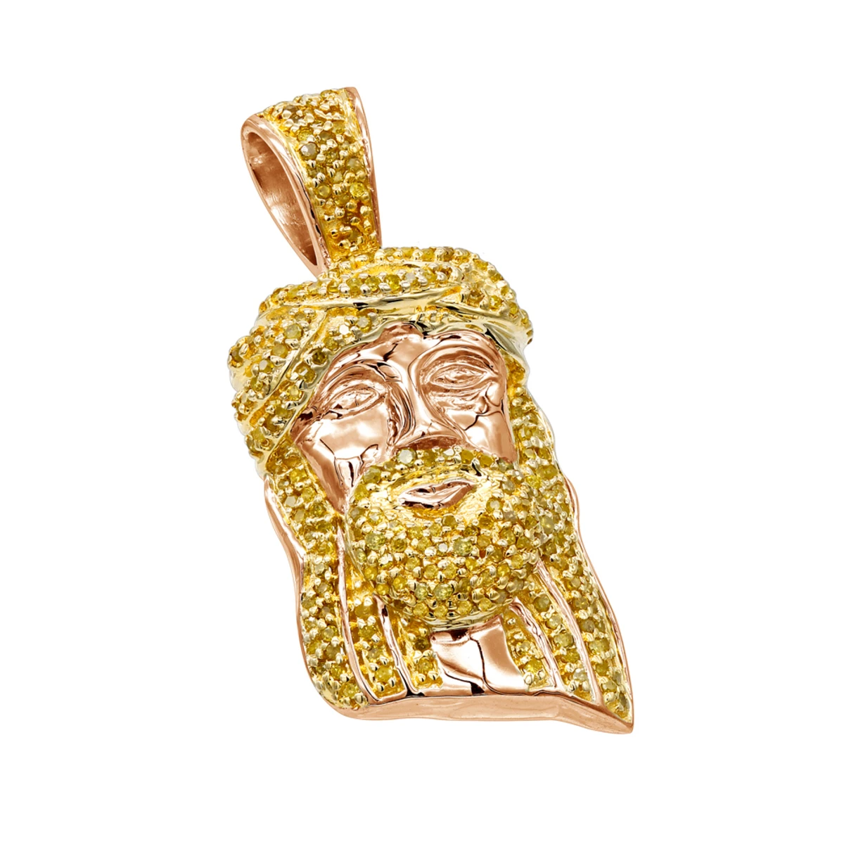 10K Rose Gold Micro Jesus Piece Yellow Diamond Face Pendant 0.5ct By Luxurman 1 10K Rose Gold Micro Jesus Piece Yellow Diamond Face Pendant 0.5ct By Luxurman