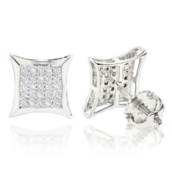 10K White Gold Round Diamond Kite Stud Earrings 0.18ct