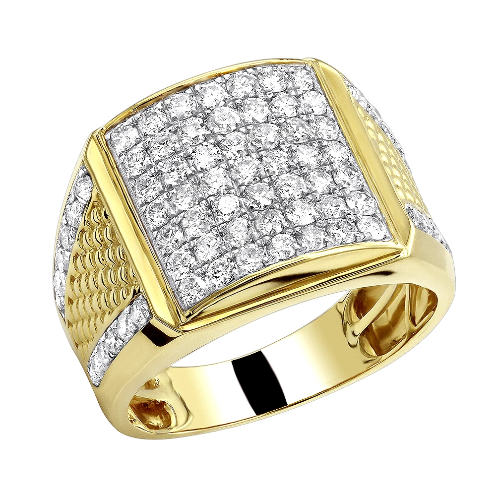 Solid 10K Yellow Gold Men's Diamond Ring By LUXURMAN 2.25 Carats 1 Solid 10K Yellow Gold Men's Diamond Ring By LUXURMAN 2.25 Carats