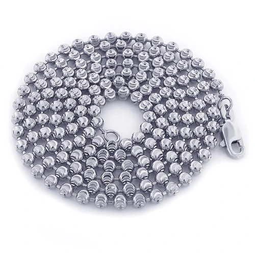 Men's 10K White Gold Moon Cut Bead Chain 3mm; 22-40in 1 Men's 10K White Gold Moon Cut Bead Chain 3mm; 22-40in