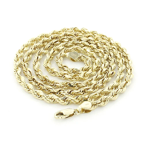 Hollow 10K Yellow Gold Rope Chain For Men 2.5mm 22-30in 1 Hollow 10K Yellow Gold Rope Chain For Men 2.5mm 22-30in