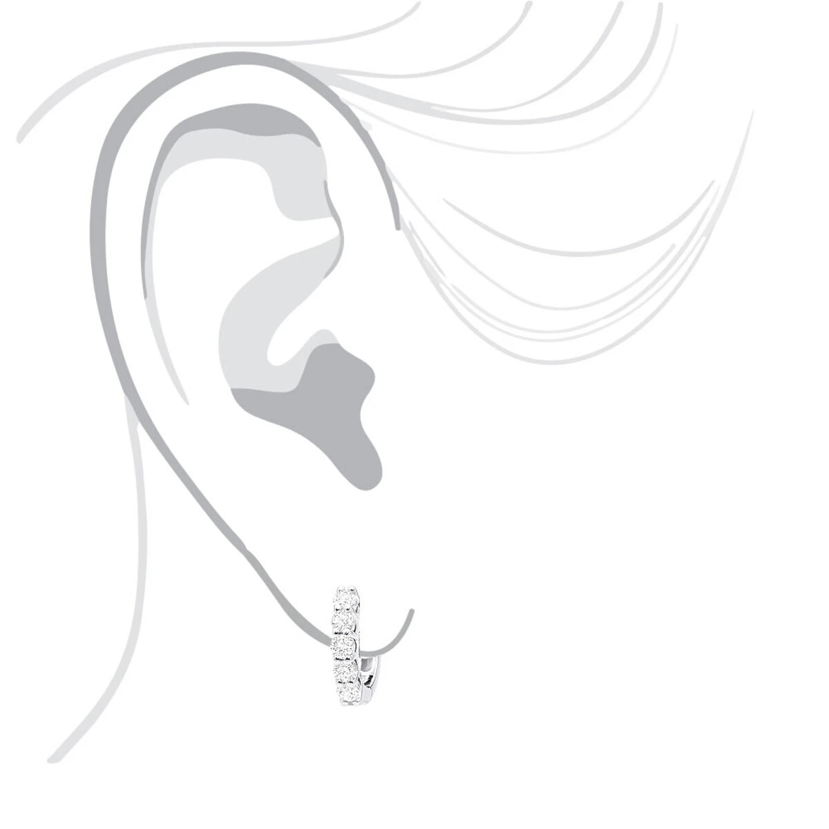 1/2 Inch Classic Huggie Hoop Earrings 14K White Gold With Round Diamonds 1 Carat 4 1/2 Inch Classic Huggie Hoop Earrings 14K White Gold With Round Diamonds 1 Carat - Image 4