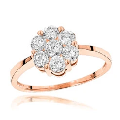 14K Yellow Gold 7 Stone 1 Carat Diamond Cluster Ring For Women By Luxurman -Urban Jewels Shop 14k 7 stone diamond cluster ring 110ct p 22510 ro