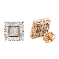 14K Yellow Gold Baguette Princess & Round Diamond Earrings 1.01ct -Urban Jewels Shop 14k baguette princess round diamond earrings 101ct p 88 ro