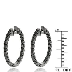 14K Black Plated Gold Black Diamond Hoop Earrings 3.15ct -Urban Jewels Shop 14k black diamond hoop earrings 315ct p 35673 ruler