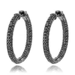 14K Black Plated Gold Black Diamond Hoop Earrings 5.91ct