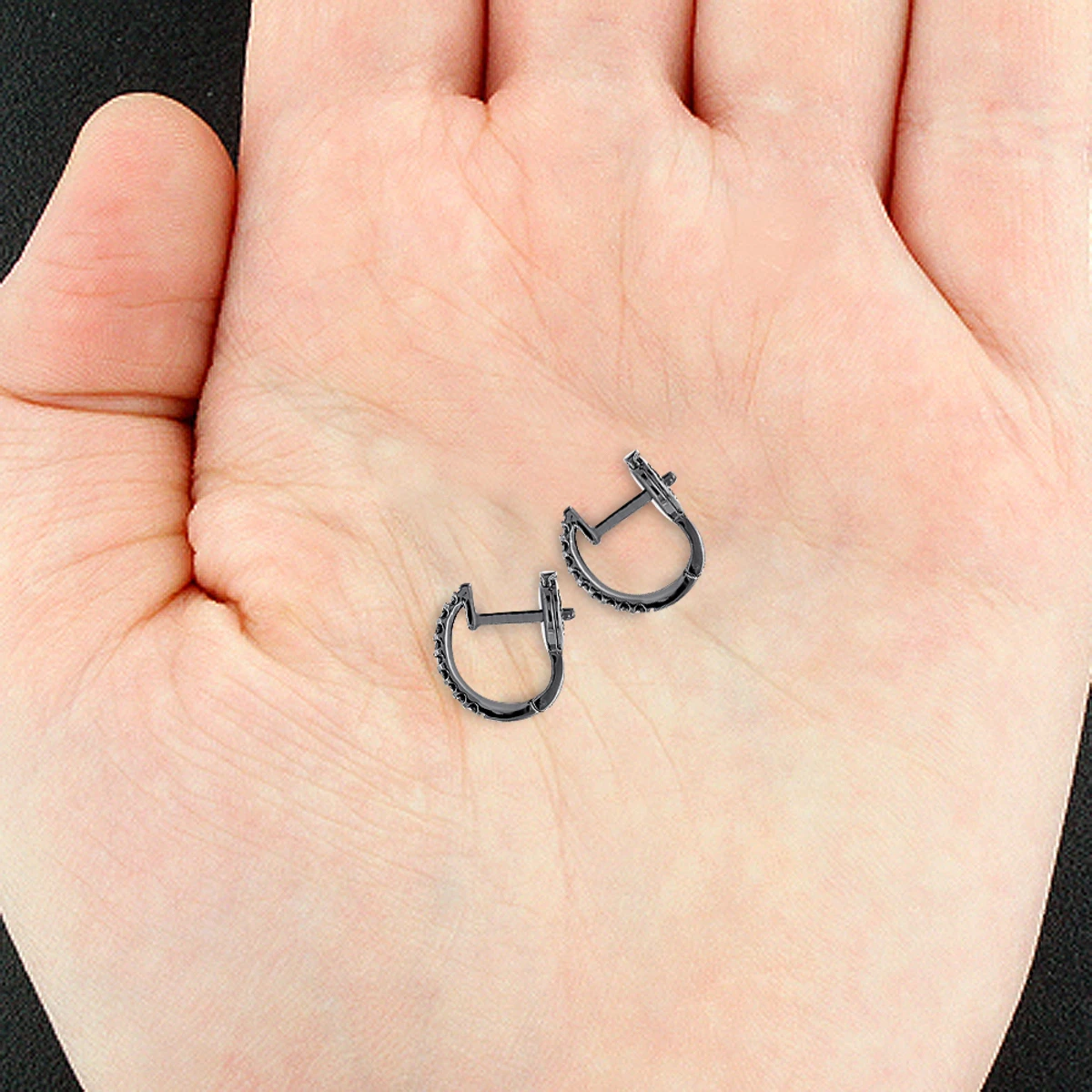 Small 14K Black Plated Gold Black Diamond Hoop Earrings 0.2ct Huggies 3 Small 14K Black Plated Gold Black Diamond Hoop Earrings 0.2ct Huggies - Image 3