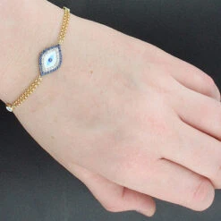 14K Rose Gold Blue Sapphire And Diamond Evil Eye Bracelet .13ct -Urban Jewels Shop 14k blue sapphire and diamond evil eye bracelet 13ct p 35840bod