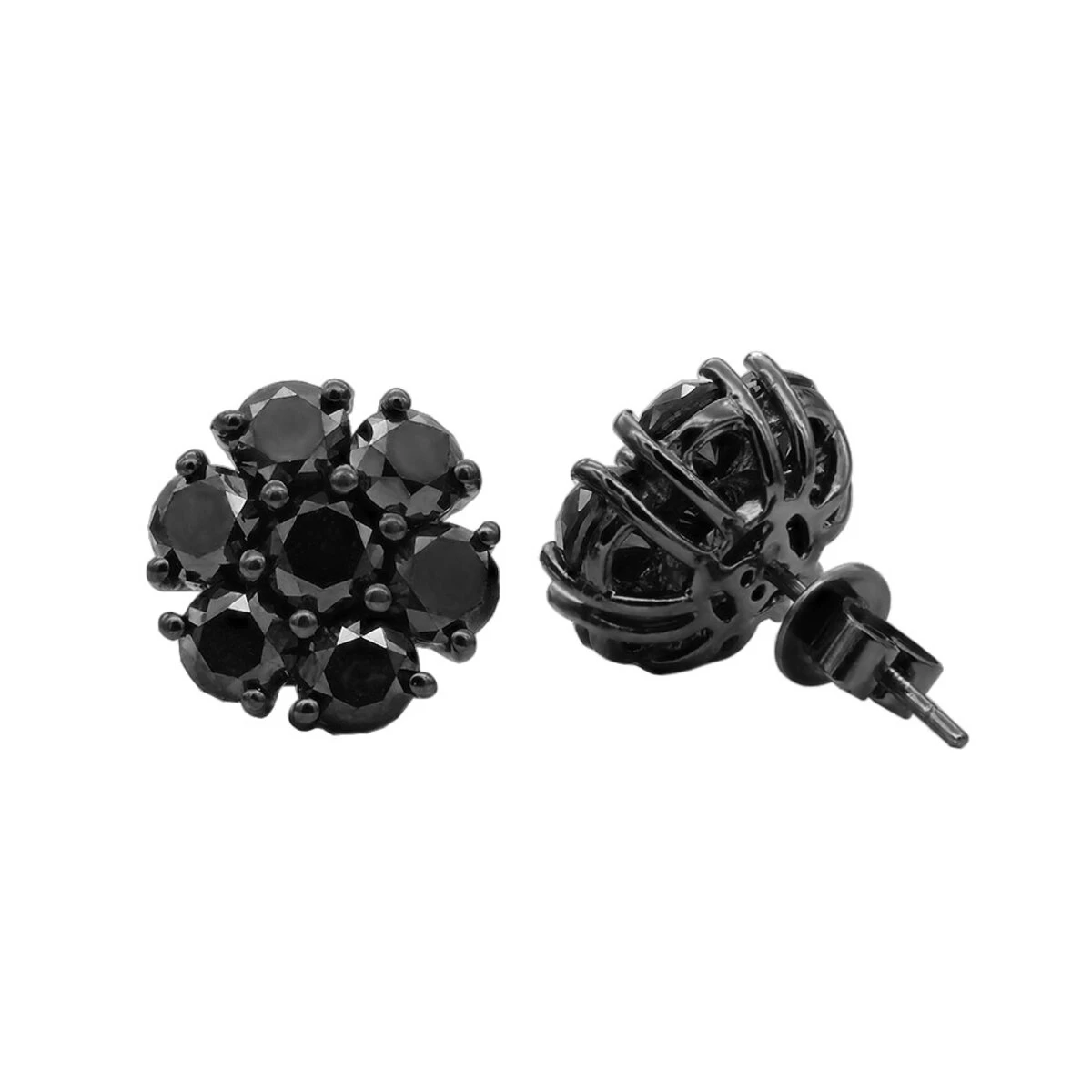 14K Black Plated Gold Cluster Black Diamond Stud Earrings 4.32ct 1 14K Black Plated Gold Cluster Black Diamond Stud Earrings 4.32ct