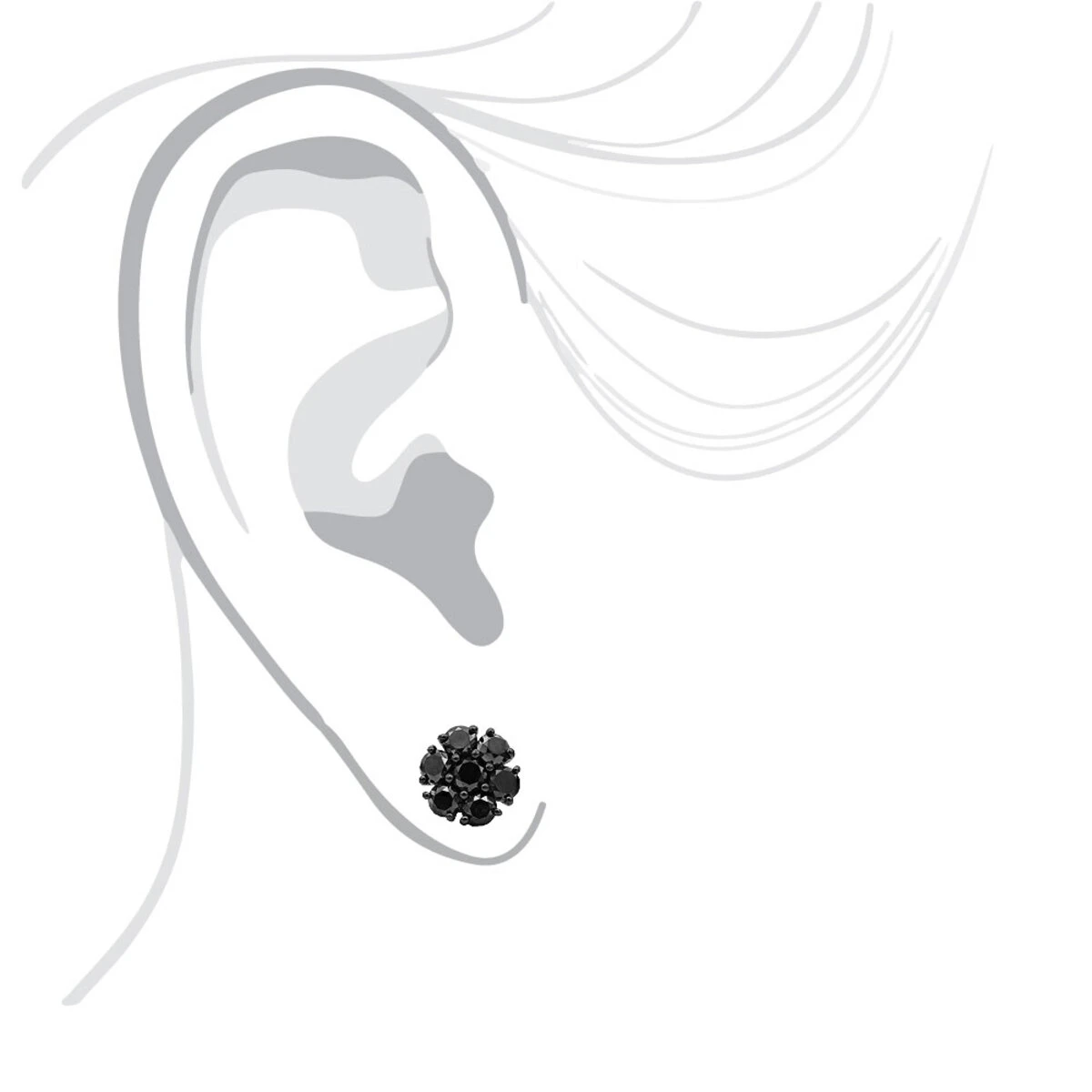 14K Black Plated Gold Cluster Black Diamond Stud Earrings 4.32ct 5 14K Black Plated Gold Cluster Black Diamond Stud Earrings 4.32ct - Image 5