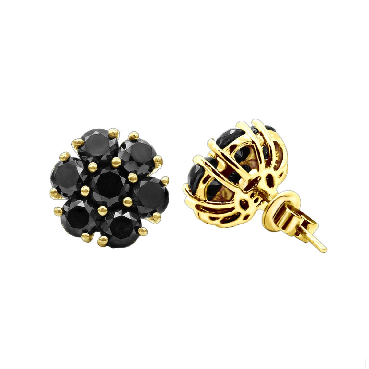 14K Black Plated Gold Cluster Black Diamond Stud Earrings 4.32ct 2 14K Black Plated Gold Cluster Black Diamond Stud Earrings 4.32ct - Image 2