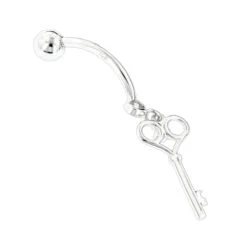 14K White Gold Dangling Key Diamond Belly Button Ring .14ct -Urban Jewels Shop 14k dangling key diamond belly button ring 14ct p 35765 backwh
