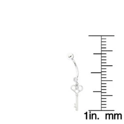 14K White Gold Dangling Key Diamond Belly Button Ring .14ct -Urban Jewels Shop 14k dangling key diamond belly button ring 14ct p 35765 rulerwh