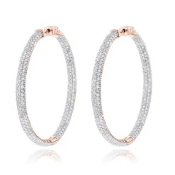 14K White Gold Dazzling 2 Inch Diamond Hoop Earrings Inside Out 7ct -Urban Jewels Shop 14k dazzling diamond hoop earrings inside out 690ct p 6420 ro