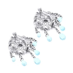 14K White Gold Diamond Chandelier Earrings Blue Topaz 0.64ct -Urban Jewels Shop 14k diamond chandelier earrings blue topaz 064ct p 22366 backwh