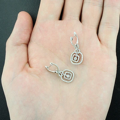 14K White Gold Diamond Dangle Earrings 0.65ct 2 14K White Gold Diamond Dangle Earrings 0.65ct - Image 2