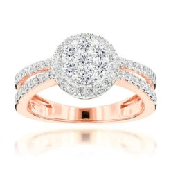 14K Yellow Gold Diamond Flower Cluster Ring For Women 1 Carat -Urban Jewels Shop 14k diamond flower cluster ring 095ct p 40450 ro