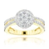 14K Yellow Gold Diamond Flower Cluster Ring For Women 1 Carat