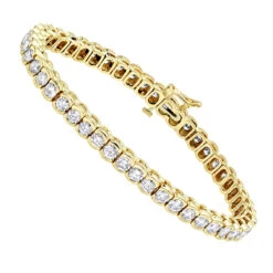 14K Yellow Gold Round Diamond Tennis Bracelet Half Bezel Setting 8ct
