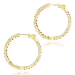 14K White Gold 1 3/8 Inch Diamond Hoop Earrings Inside Out 4.40ct 9 14K White Gold 1 3/8 Inch Diamond Hoop Earrings Inside Out 4.40ct -Urban Jewels Shop 14k gold 1 inch diamond hoop earrings inside out 440ct p 6283 backye