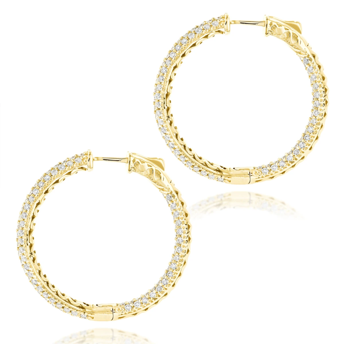 14K White Gold 1 3/8 Inch Diamond Hoop Earrings Inside Out 4.40ct 4 14K White Gold 1 3/8 Inch Diamond Hoop Earrings Inside Out 4.40ct - Image 4