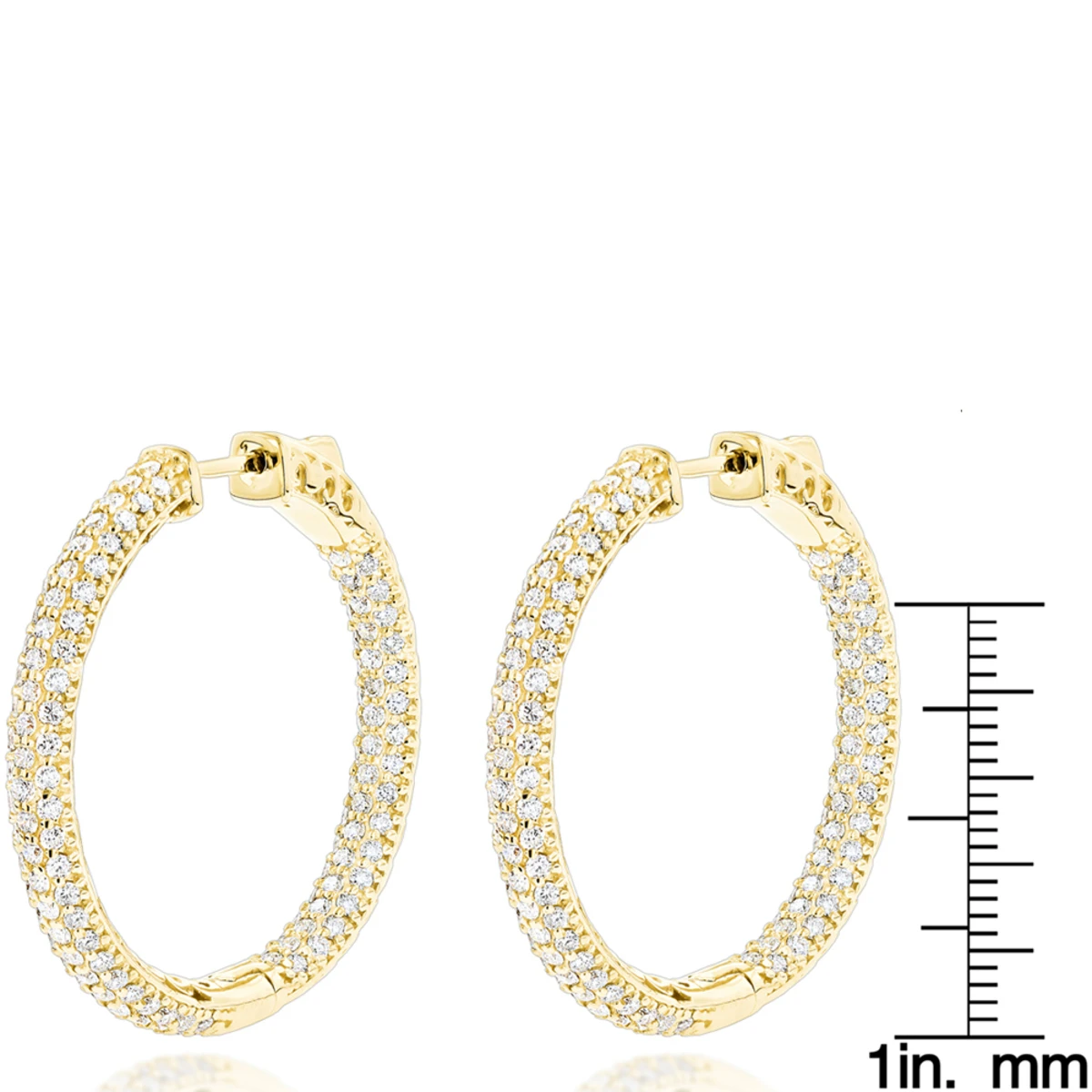 14K White Gold 1 3/8 Inch Diamond Hoop Earrings Inside Out 4.40ct 6 14K White Gold 1 3/8 Inch Diamond Hoop Earrings Inside Out 4.40ct - Image 6