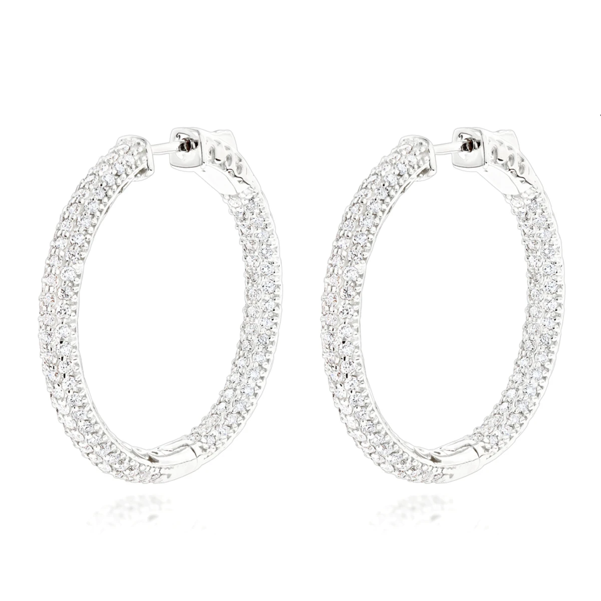 14K White Gold 1 3/8 Inch Diamond Hoop Earrings Inside Out 4.40ct 1 14K White Gold 1 3/8 Inch Diamond Hoop Earrings Inside Out 4.40ct