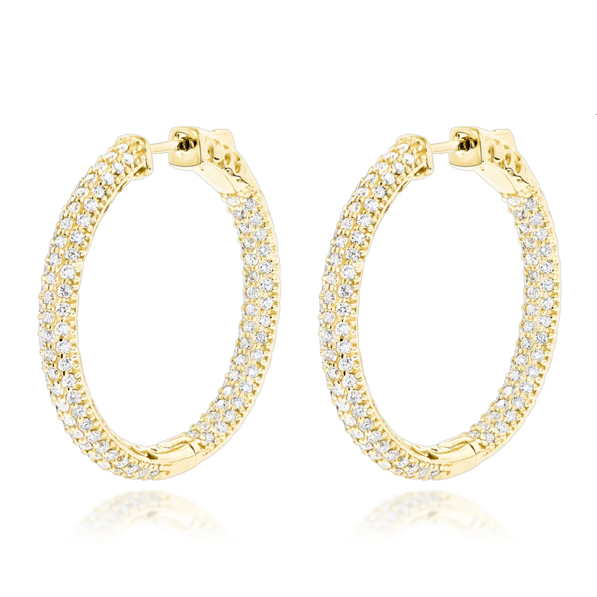 14K White Gold 1 3/8 Inch Diamond Hoop Earrings Inside Out 4.40ct 2 14K White Gold 1 3/8 Inch Diamond Hoop Earrings Inside Out 4.40ct - Image 2