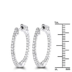 14K White Gold 1 Inch Inside Out Diamond Hoop Earrings 0.6ct By Luxurman -Urban Jewels Shop 14k gold 1 inch inside out diamond hoop earrings 06ct by luxurman rulerwh