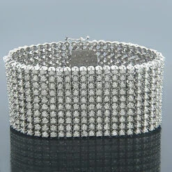 14K White Gold 10 Row Men's Diamond Bracelet Cuff 30.60ct
