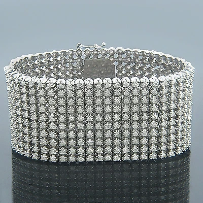 14K White Gold 10 Row Men's Diamond Bracelet Cuff 30.60ct 1 14K White Gold 10 Row Men's Diamond Bracelet Cuff 30.60ct