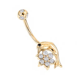 14K Rose Gold Diamond 0.42ct Dolphin Belly Button Ring -Urban Jewels Shop 14k gold and diamond body jewelry piece 035ct p 5868 ye