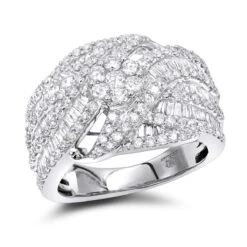 14K White Gold Baguette Round Diamond Ladies Cocktail Ring 2.25ct By Luxurman