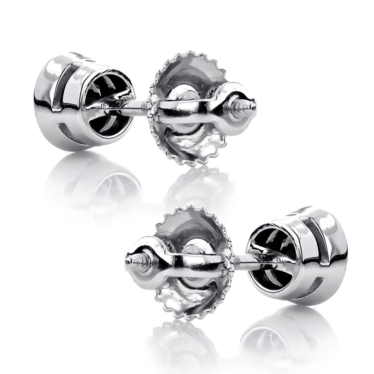 14K White Gold Black Diamond Stud Earrings Bezel Set 2.00ct 4 14K White Gold Black Diamond Stud Earrings Bezel Set 2.00ct - Image 4
