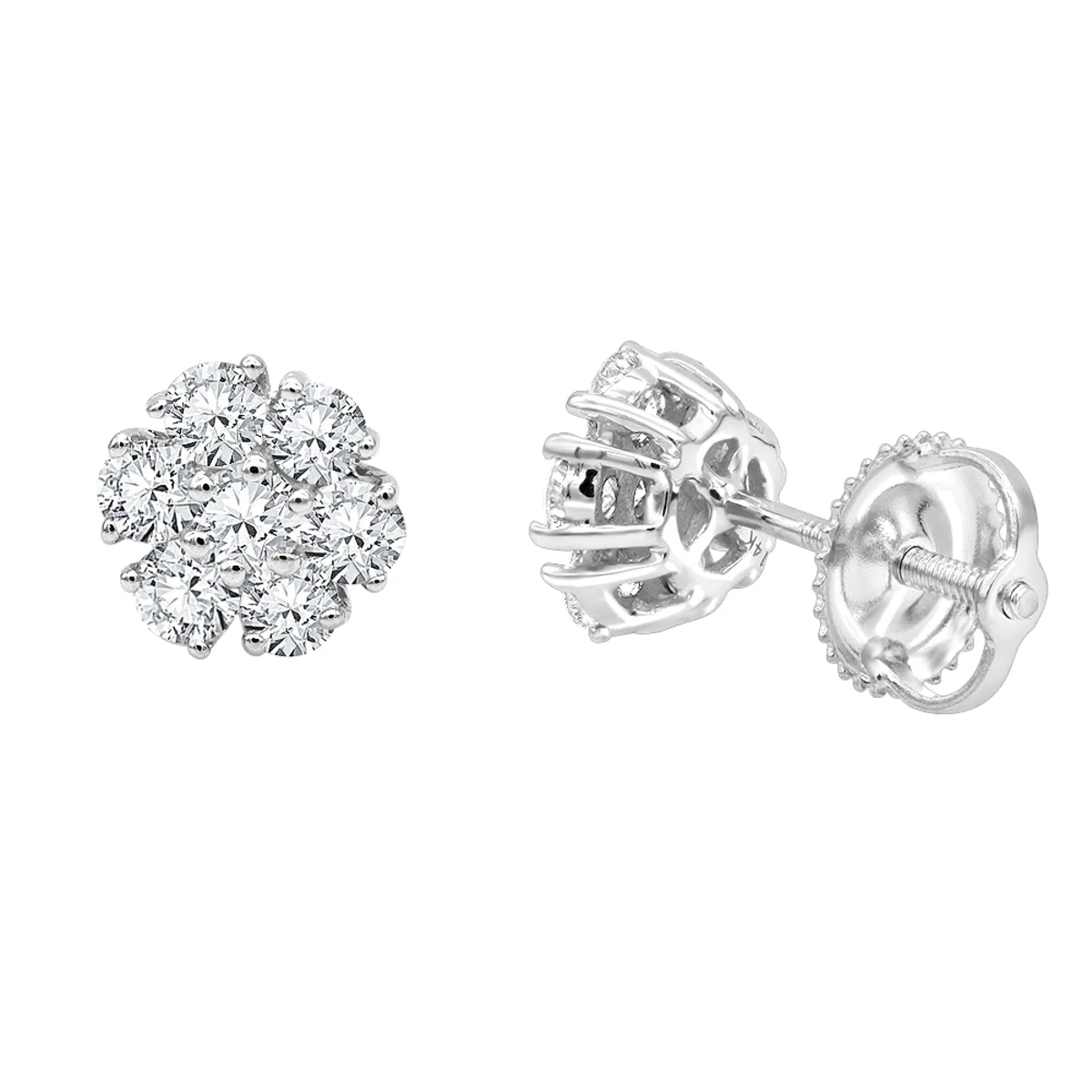 14K White Gold Cluster Flower Diamond Stud Earrings For Women 0.75ct By Luxurman 1 14K White Gold Cluster Flower Diamond Stud Earrings For Women 0.75ct By Luxurman