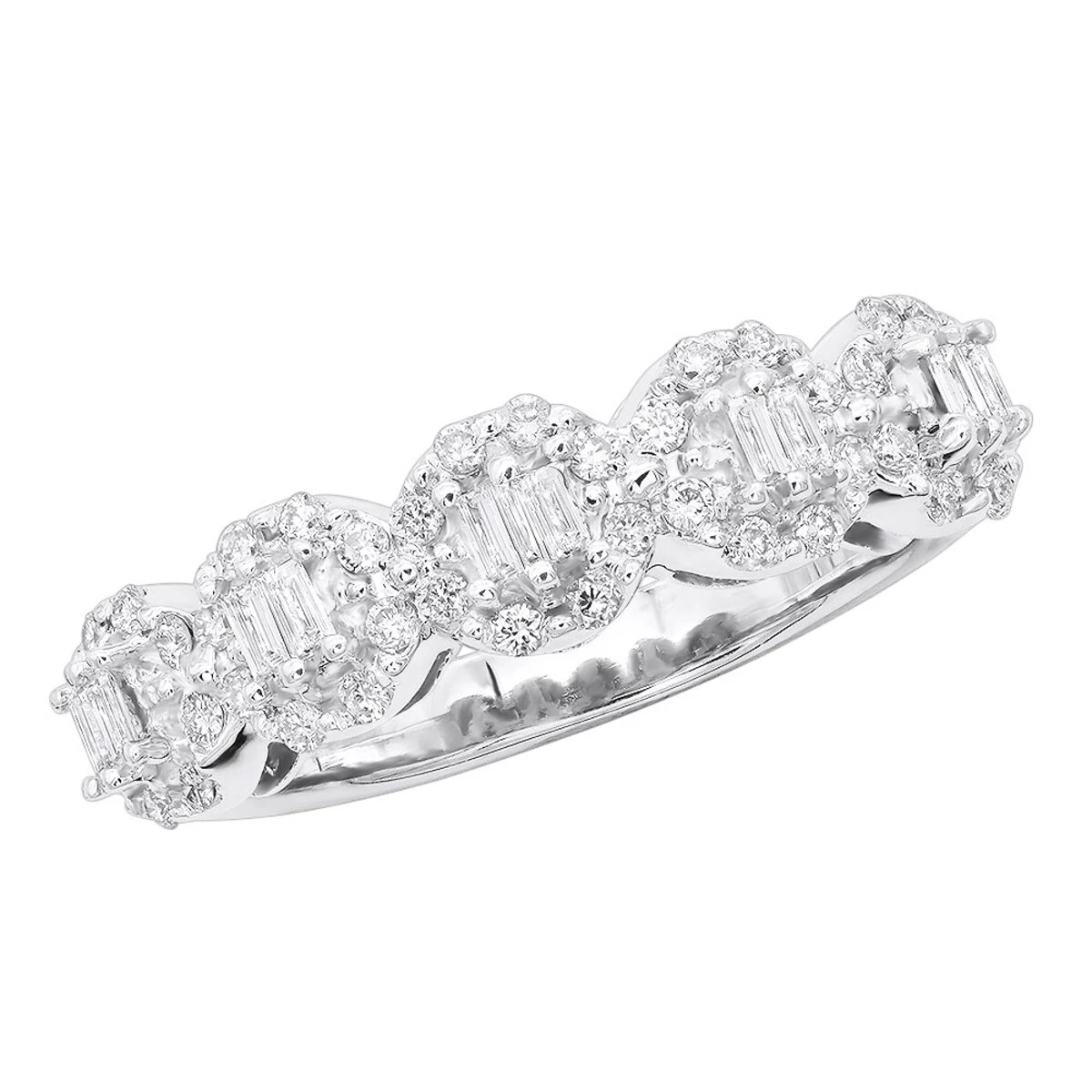 14K White Gold Designer Diamond Cluster Band 0.89ct 1 14K White Gold Designer Diamond Cluster Band 0.89ct